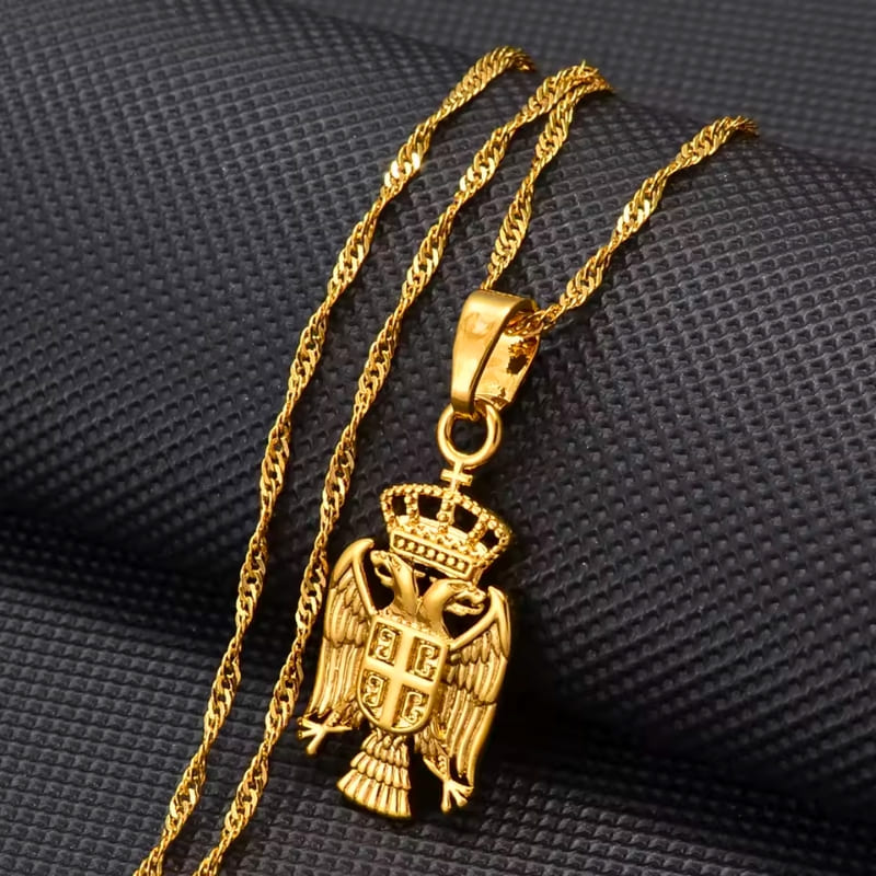 Pendentif patriotique serbe en or avec aigles et couronne