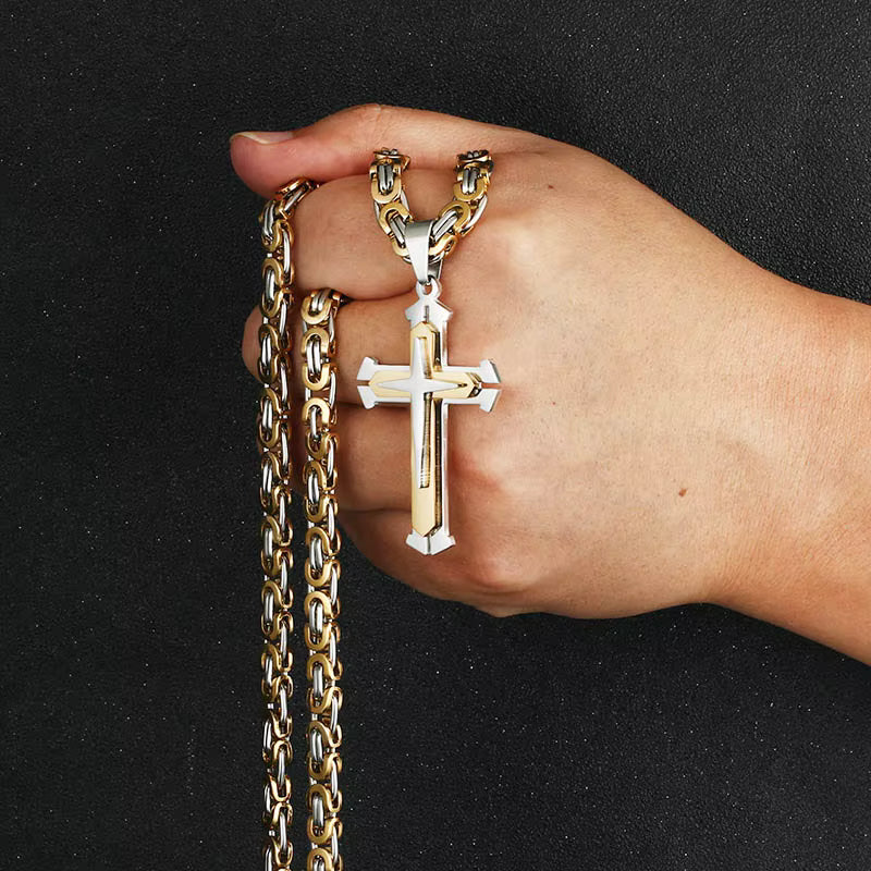 Men's Christian Cross Necklace in Stainless Steel