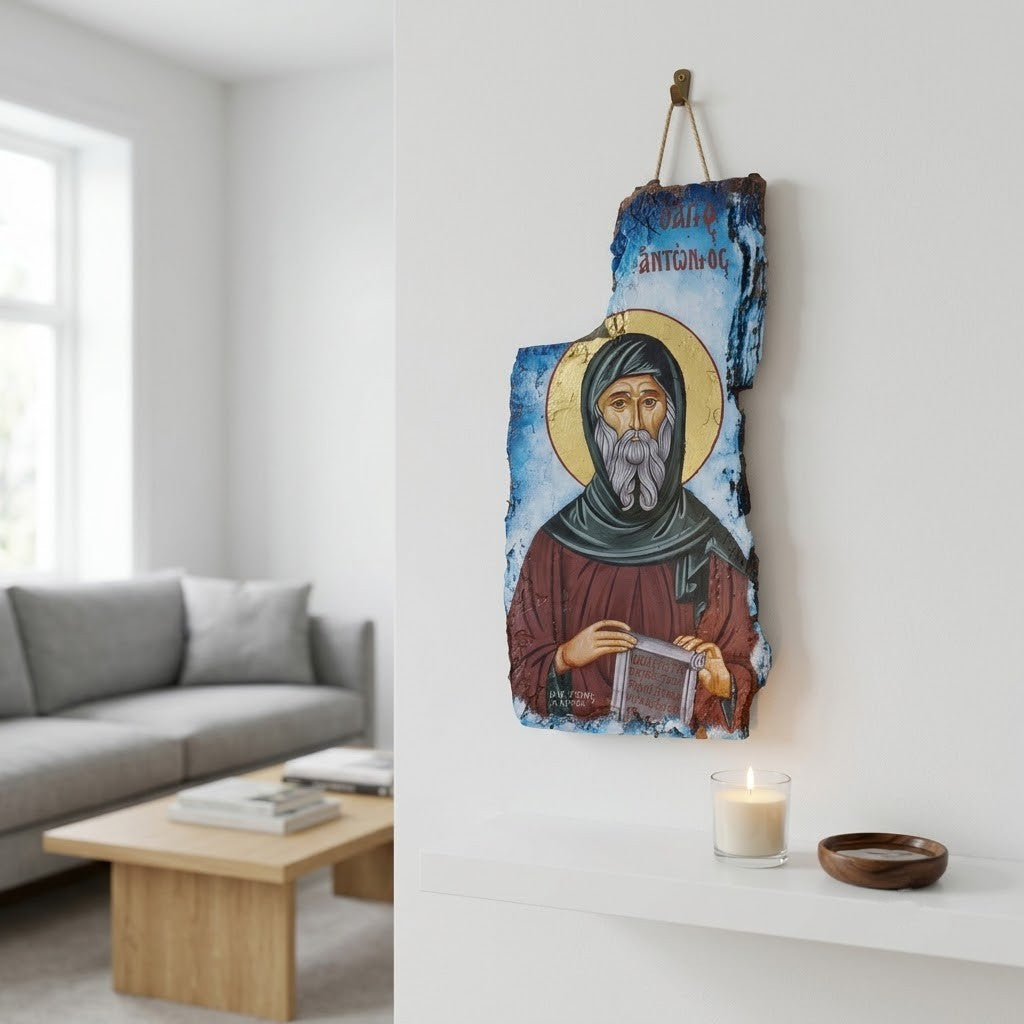 Ikone des Heiligen Antonius des Großen — Gemalt auf Baumrinde