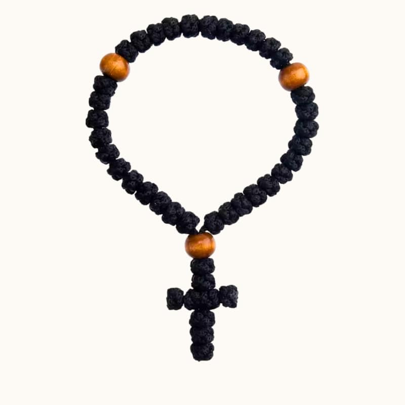 Chapelet orthodoxe noir avec perles en bois, 33 grains