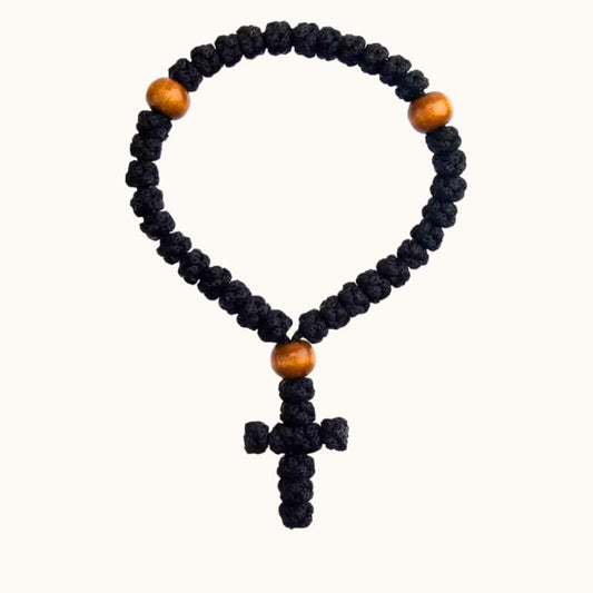 Chapelet orthodoxe noir avec perles en bois, 33 grains