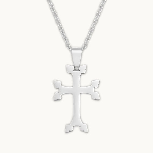 Pendentif croix arménienne finition argent sur chaîne - bijou arménien
