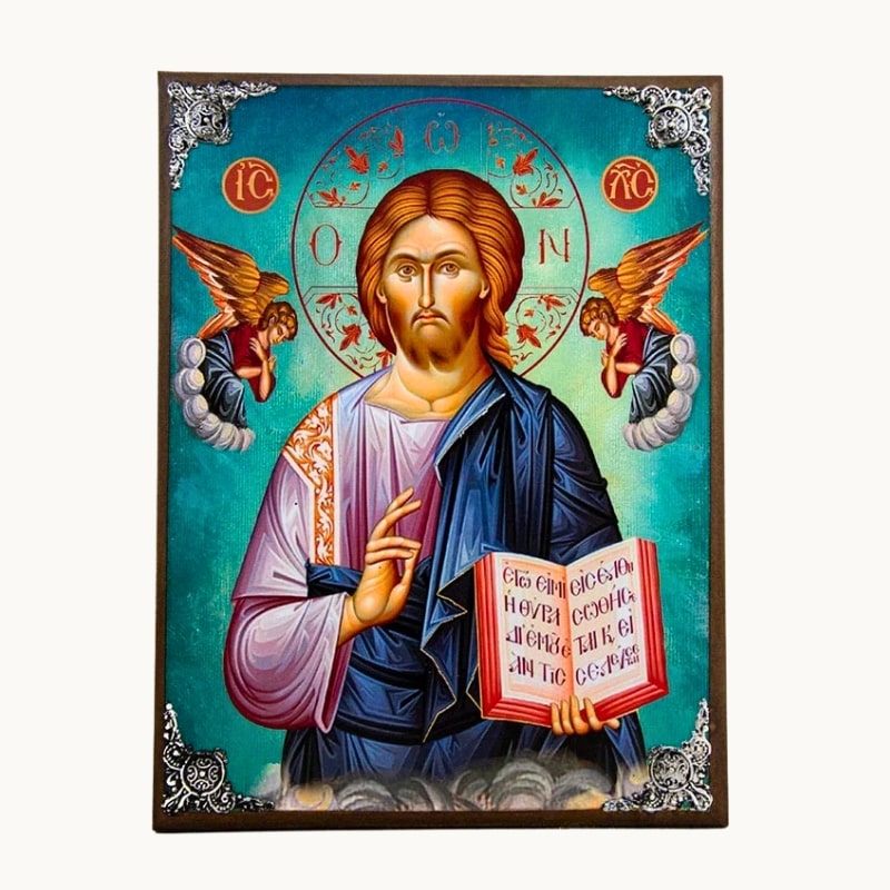 Icône Jésus orthodoxe Christ Pantocrator de style byzantin imprimée sur toile