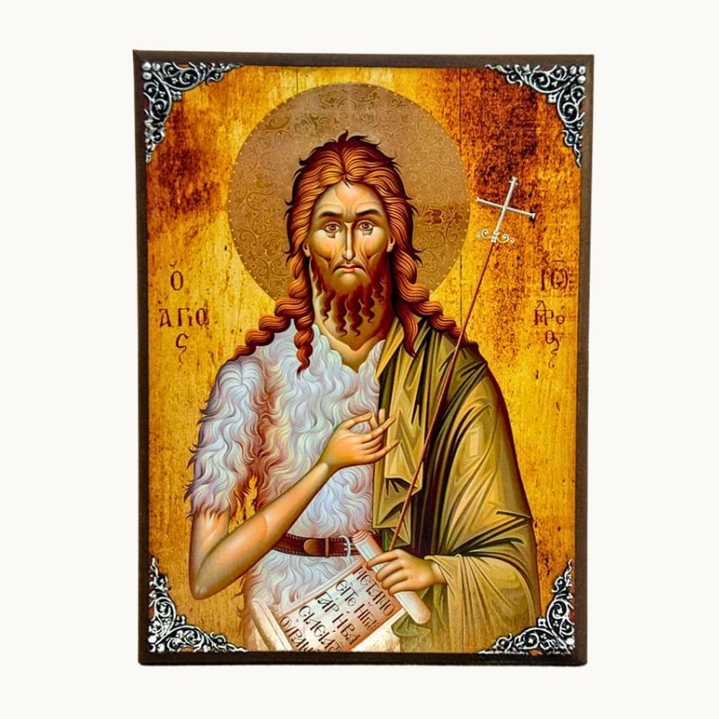 Icône orthodoxe de Saint Jean-Baptiste en style byzantin imprimée sur toile