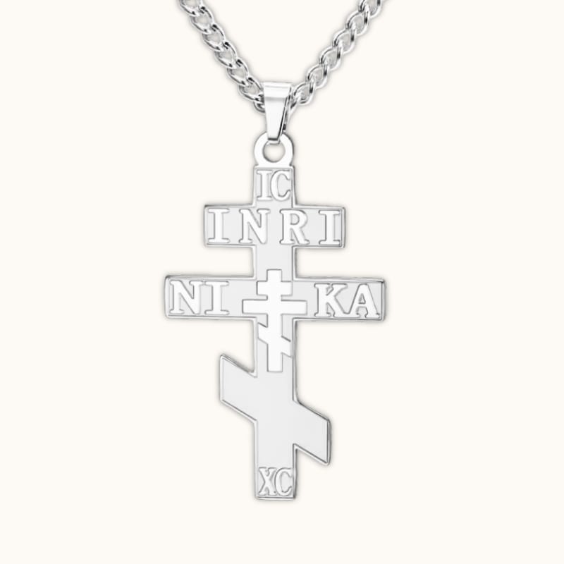 Pendentif croix orthodoxe russe argenté brillant acier inoxydable bijou religieux