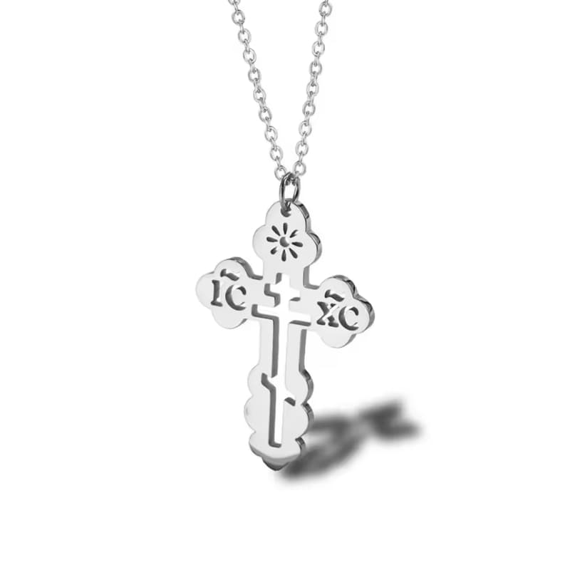 Collier croix orthodoxe en argent IC XC en acier inoxydable, bijou chrétien russe