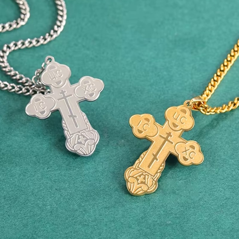 Colliers religieux serbes en acier argenté et acier doré