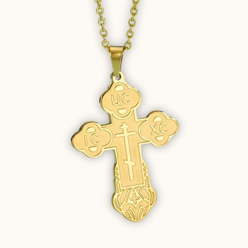 Croix orthodoxe serbe en finition or sur fond clair
