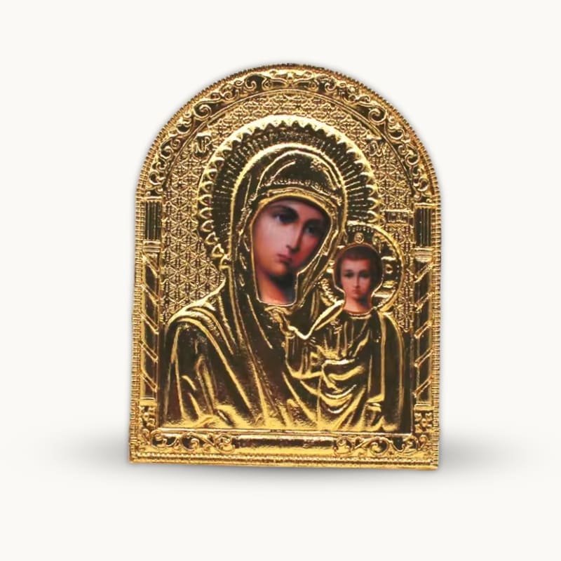 Petite icône orthodoxe en or de la Vierge Marie avec l'Enfant Jésus, petite icône russe