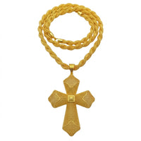 Collana Ciondolo Croce Etiope con Medaglione — Grande Modello Color Oro