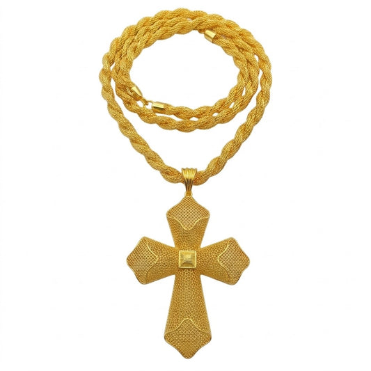 Collier Pendentif Croix Éthiopienne Médaillon — Grand Modèle Couleur Or
