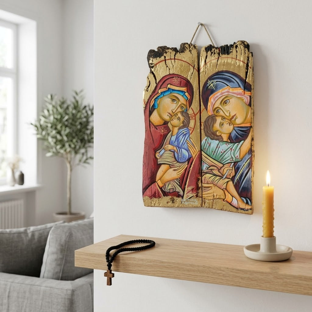 Diptychon-Ikone Christus und Gottesmutter — Goldhalo 24 Karat