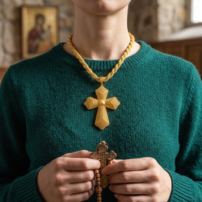 Collier Pendentif Croix Éthiopienne Médaillon — Grand Modèle Couleur Or
