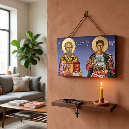 Ikone der Heiligen Alexander von Konstantinopel und Demetrios — Doppelporträt