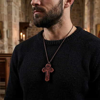 Russian Orthodox Cross Necklace in Ebony Wood