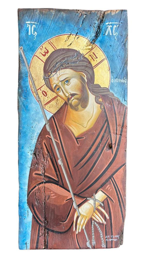 Icône du Christ Nymphios — Couronne d'Épines et Halo en Or 24 Carats