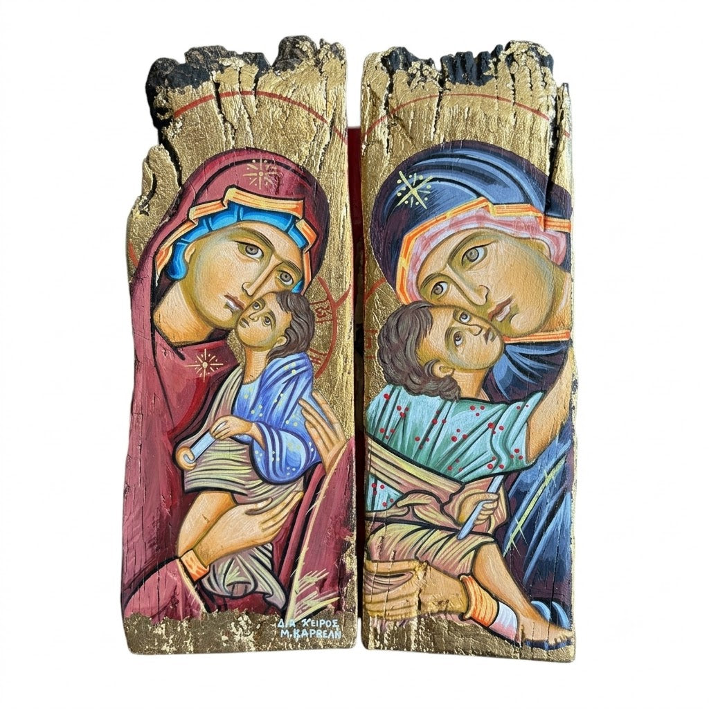 Diptychon-Ikone Christus und Gottesmutter — Goldhalo 24 Karat