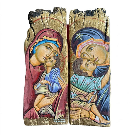 Diptychon-Ikone Christus und Gottesmutter — Goldhalo 24 Karat