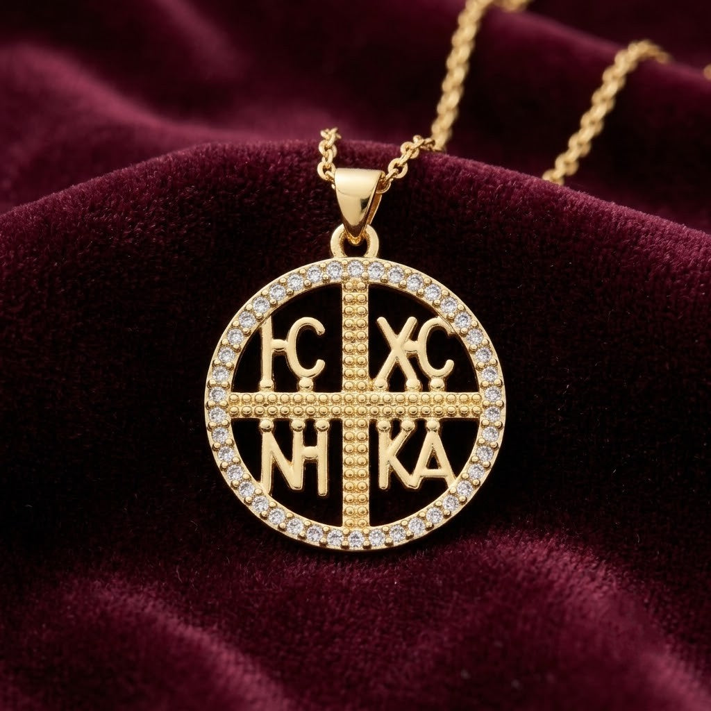 Médaillon "IC XC NIKA" Idée Cadeau, Plaqué Or