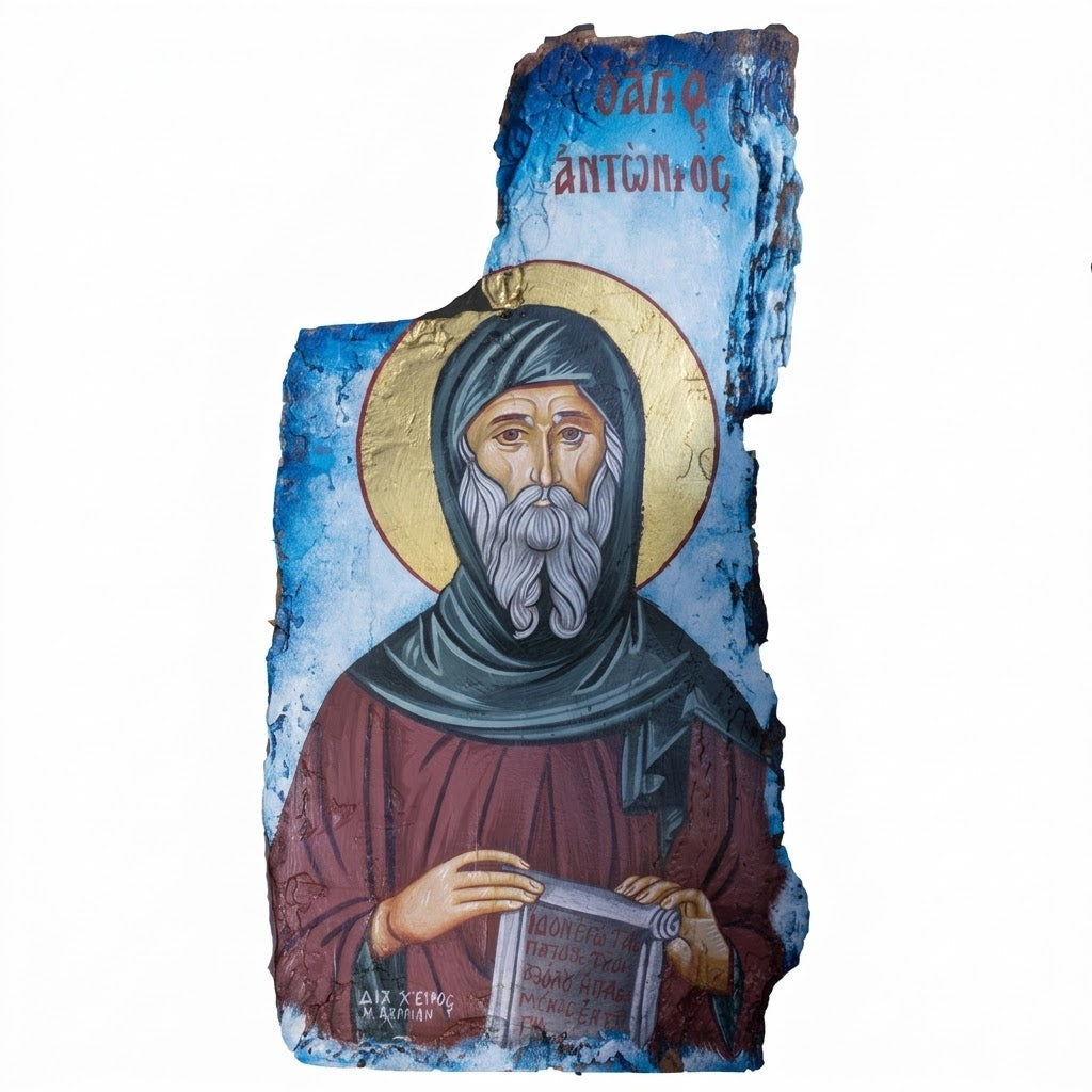 Icona di Sant'Antonio il Grande — Dipinta su Corteccia d'Albero