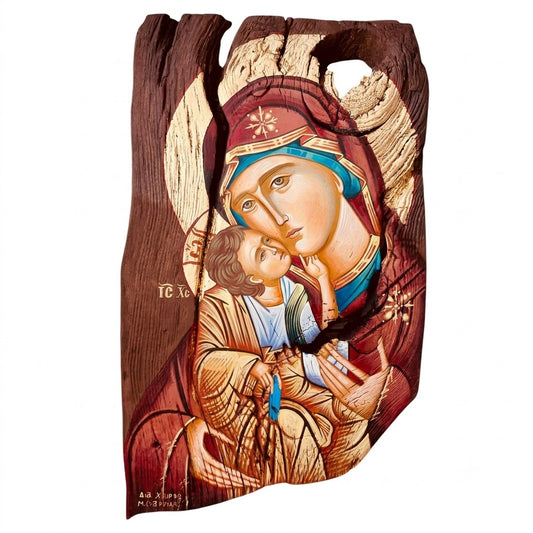 Icône de la Vierge Glykophilousa (Douce Tendresse) — Halo en Or 24 Carats