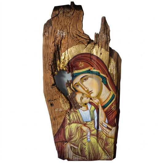 Icône de la Vierge Glykophilousa — Grand Format, Halo en Or 24 Carats