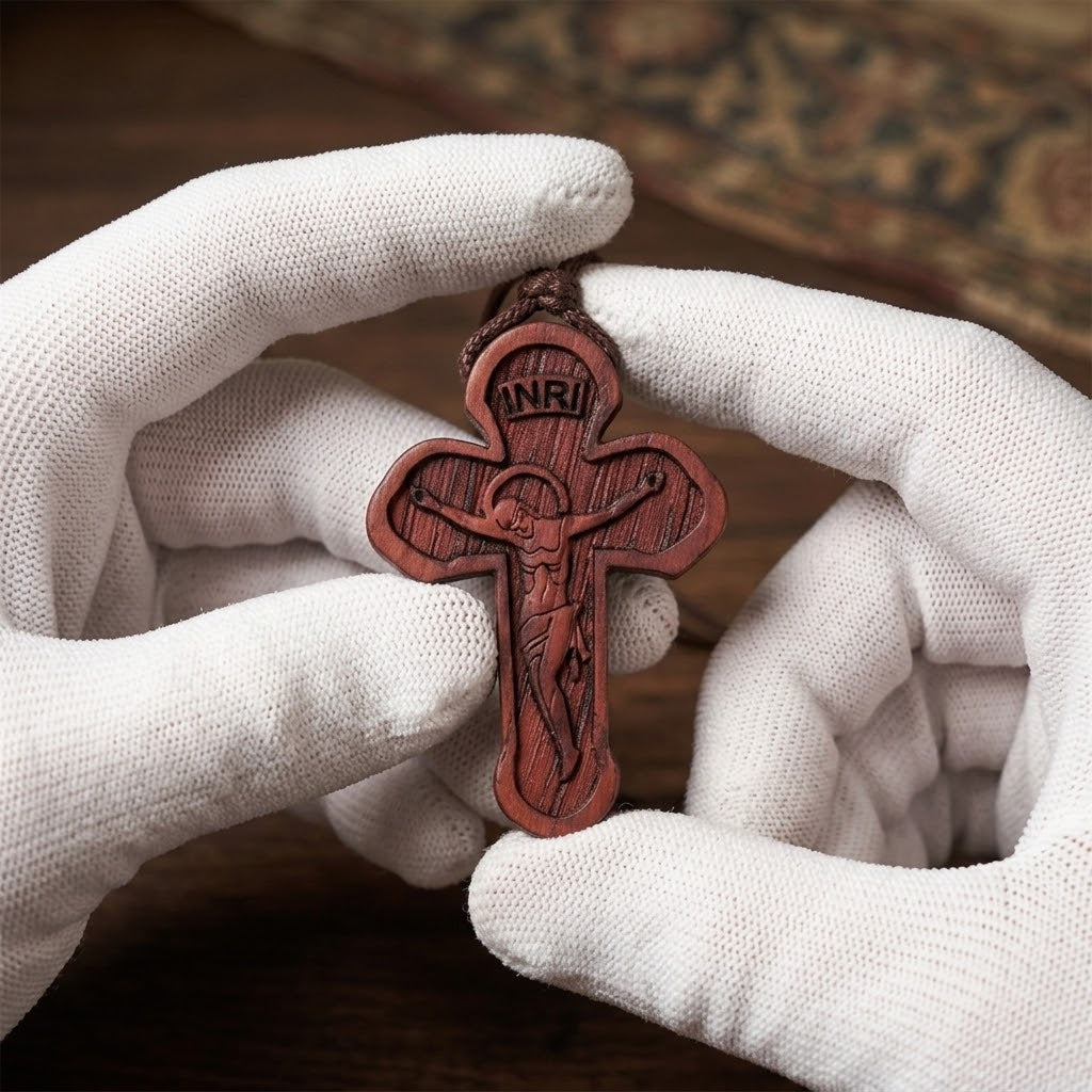 Russian Orthodox Cross Necklace in Ebony Wood