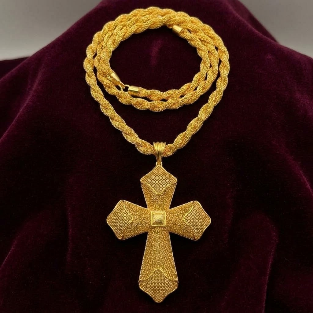 Collier Pendentif Croix Éthiopienne Médaillon — Grand Modèle Couleur Or