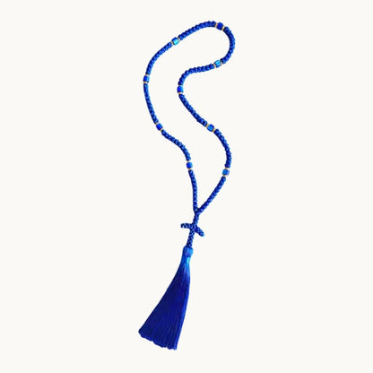 Chapelet orthodoxe bleu 100 nœuds avec croix et pompon