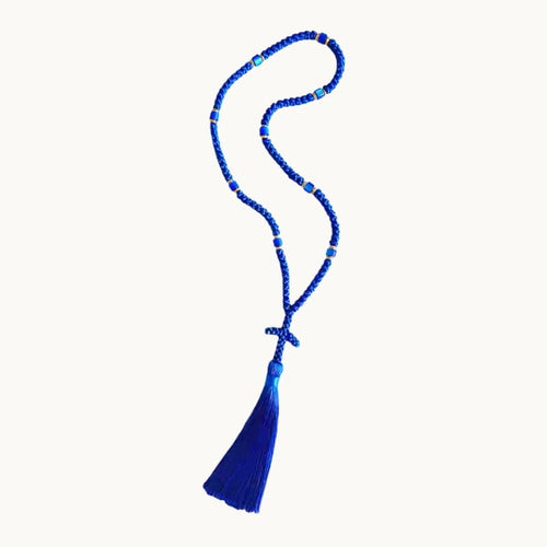 Chapelet orthodoxe bleu 100 nœuds avec croix et pompon