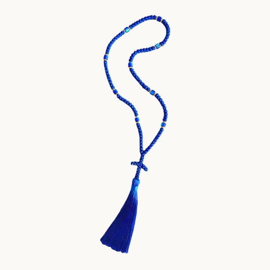 Chapelet orthodoxe bleu 100 nœuds avec croix et pompon