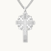 Collier Croix Orthodoxe Serbe en Finition Argent