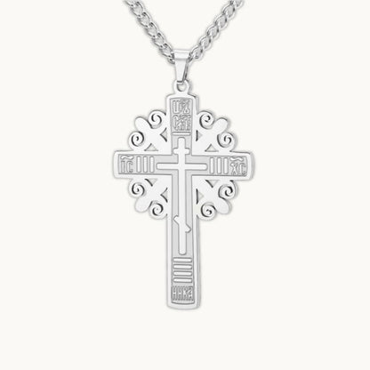 Collier croix orthodoxe serbe de couleur argent - bijou serbe élégant