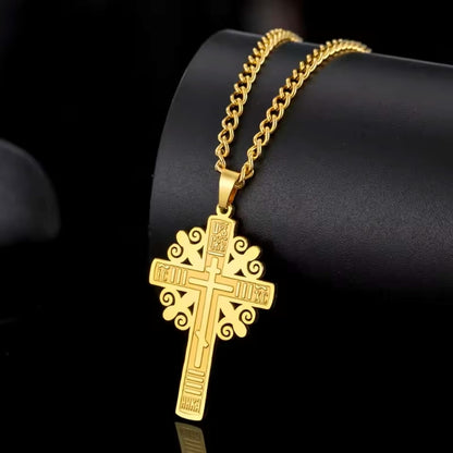 Collier croix orthodoxe serbe dorée – bijou religieux chrétien