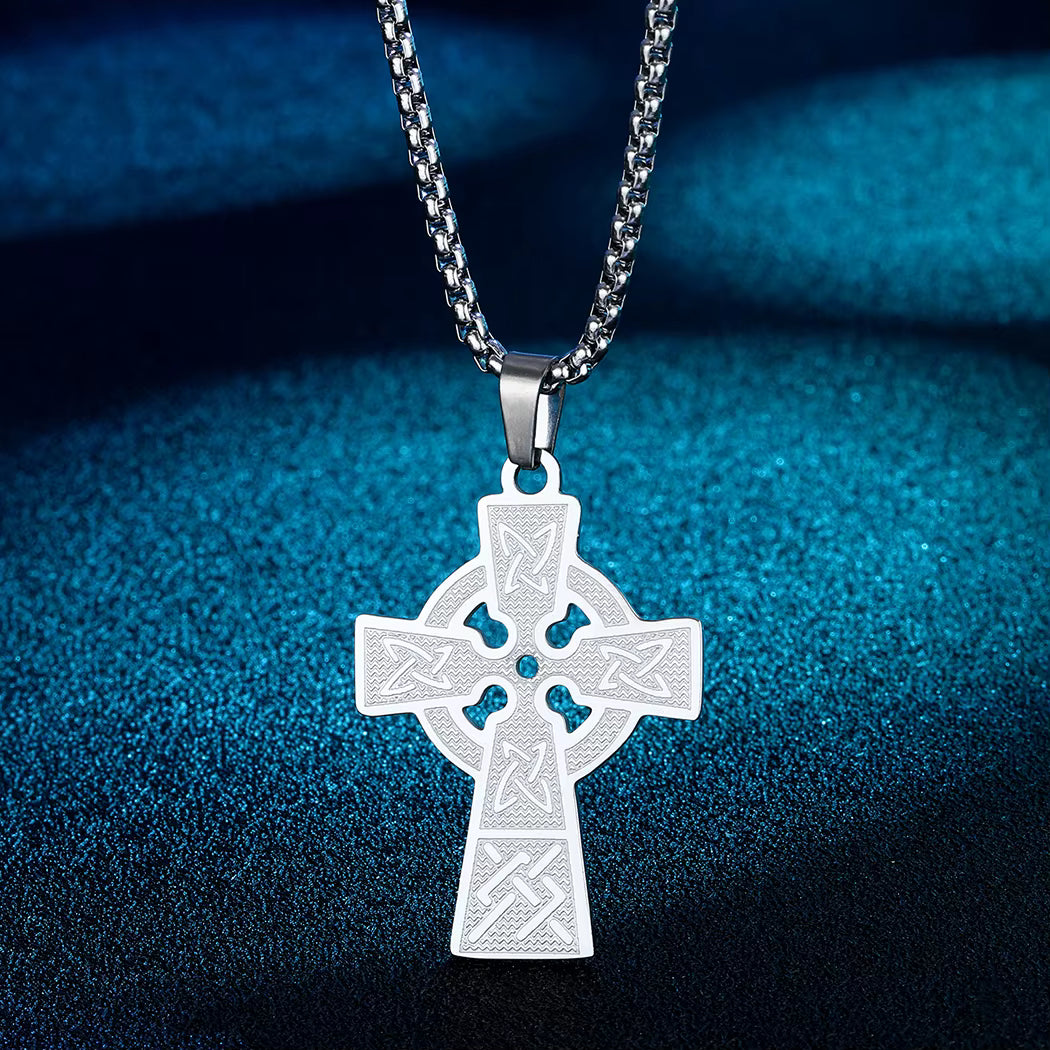 Anhänger Armenisches Kreuz Silberfarben mit Knotenmuster — Edelstahl