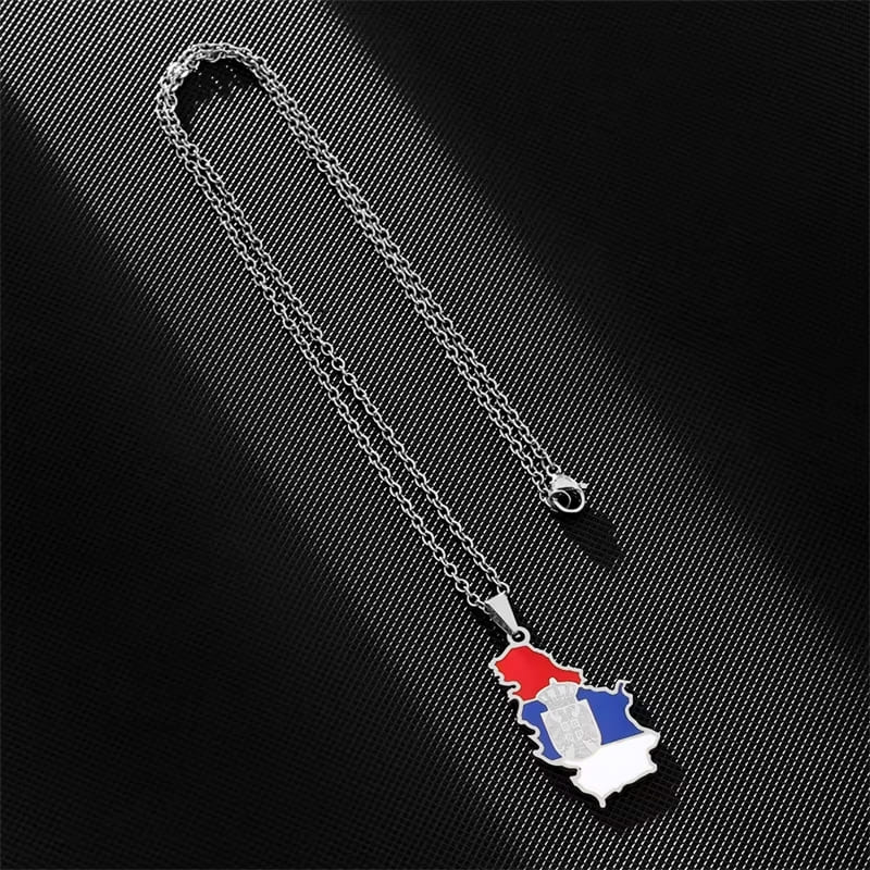 Collier patriotique drapeau serbe en acier inoxydable - bijou serbe
