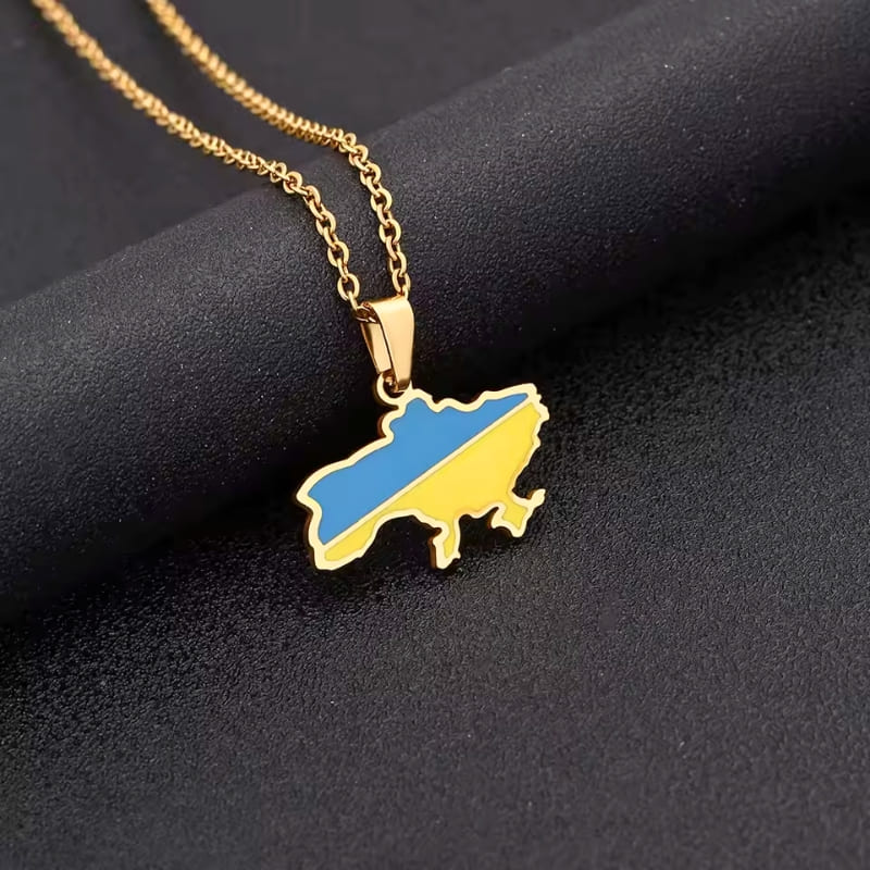 Collier du drapeau de l'Ukraine en or avec couleurs nationales bleu et jaune
