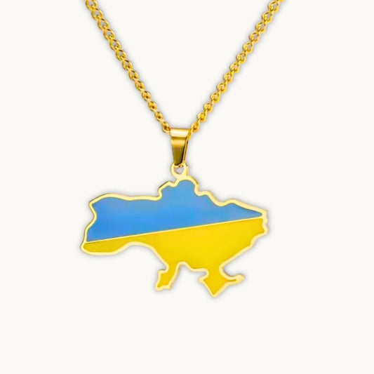 Pendentif drapeau de l'ukraine avec contours en or - bijou ukrainien élégant