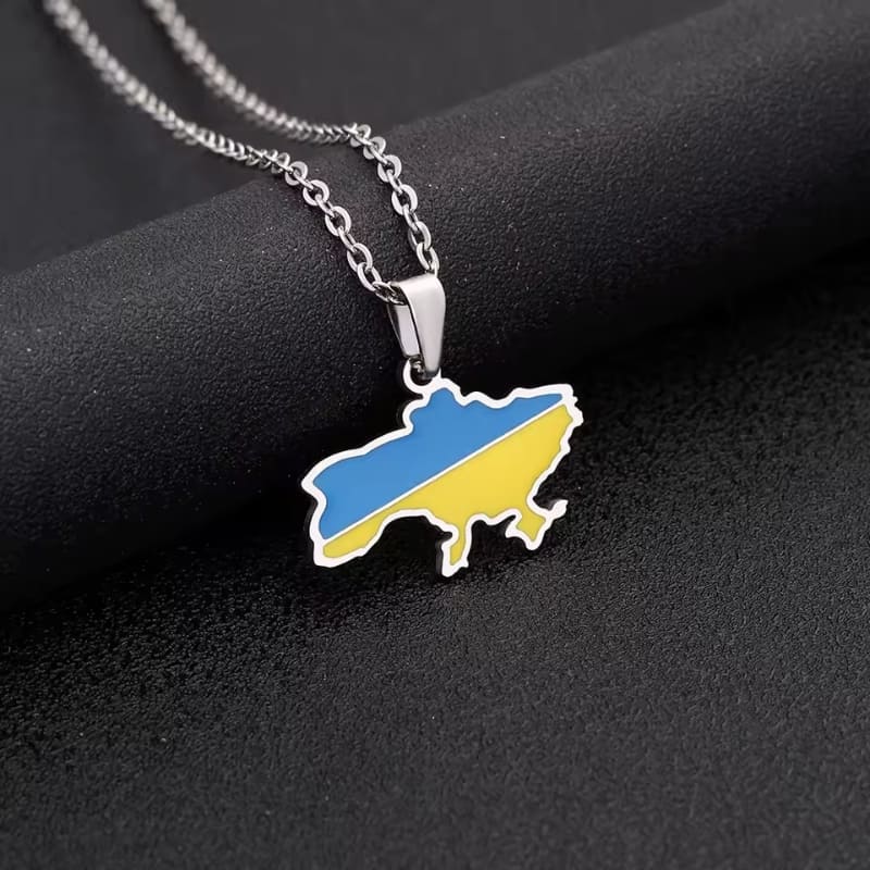 Pendentif Drapeau de l'Ukraine en Finition Argent