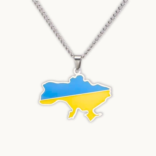 Pendentif Drapeau de l'Ukraine en Finition Argent