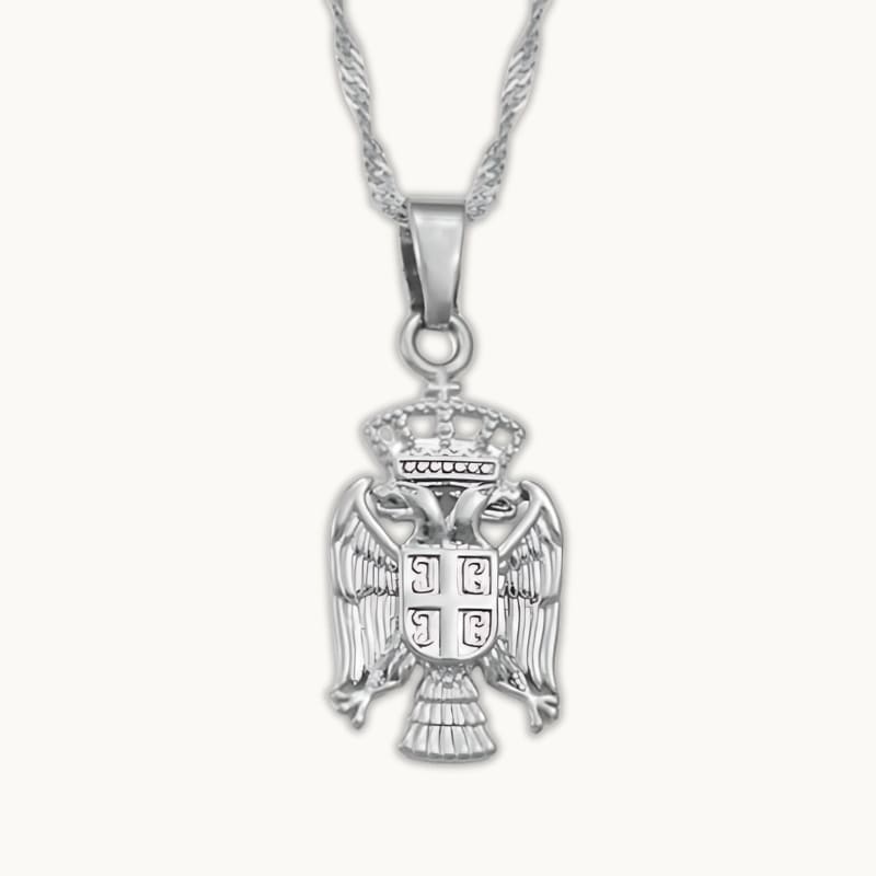Pendentif aigle bicéphale serbe en argent - bijou serbe élégant