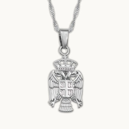 Pendentif aigle bicéphale serbe en argent - bijou serbe élégant