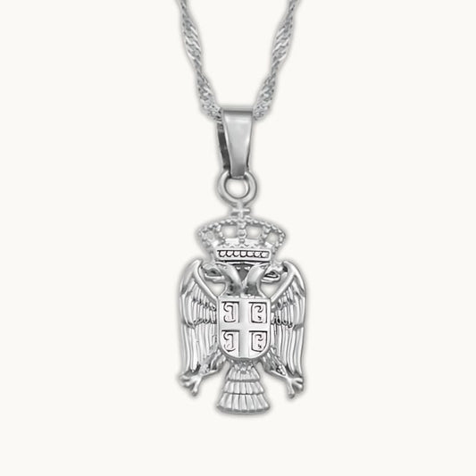 Pendentif aigle bicéphale serbe en argent - bijou serbe élégant