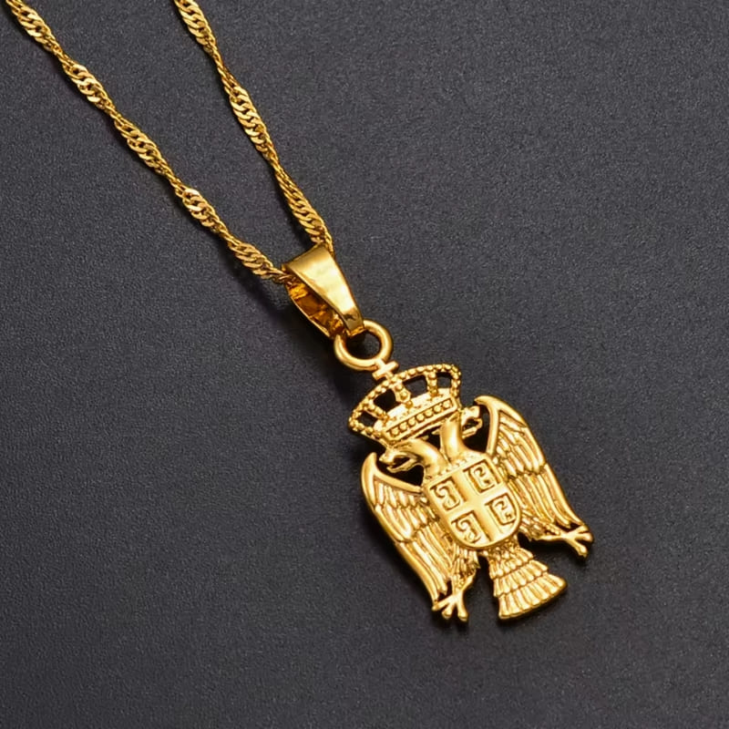 Collier aigle bicéphale serbe en couleur or sur fond noir