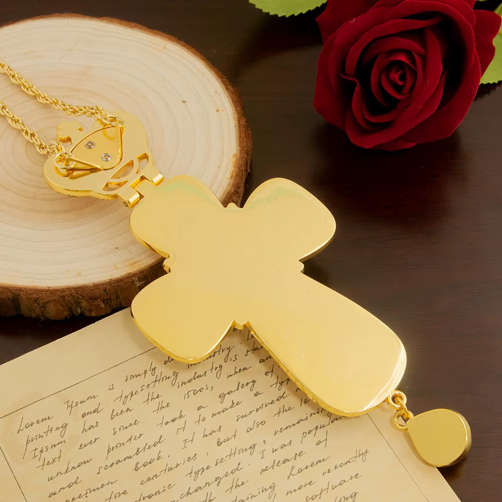 Croix Pectorale Orthodoxe Grecque Dorée avec Crucifix — Collier pour Prêtre ou Évêque