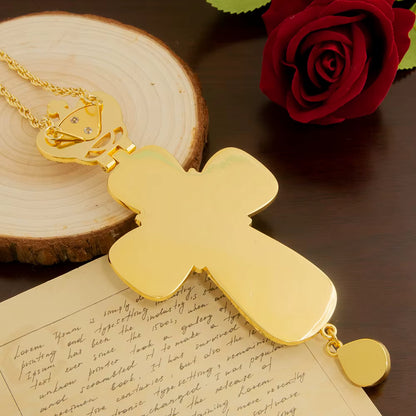 Croix Pectorale Orthodoxe Grecque Dorée avec Crucifix — Collier pour Prêtre ou Évêque
