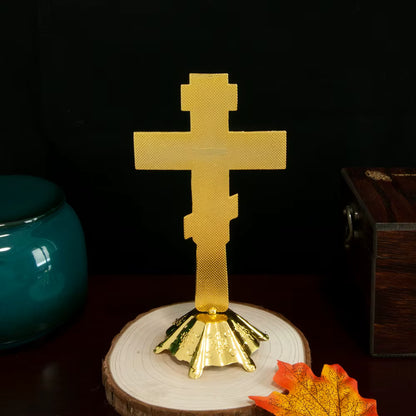 Crucifix Orthodoxe Russe sur Pied en Métal