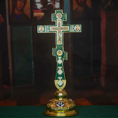 Croix Orthodoxe de Bénédiction Émaillée avec Support