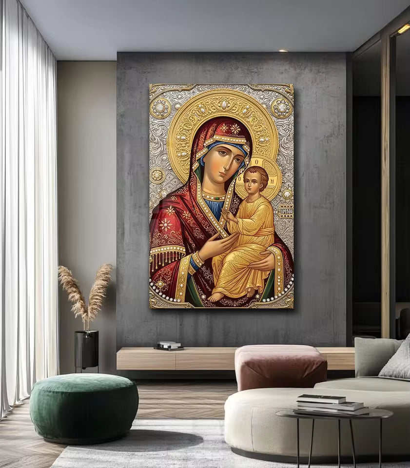 Icône Orthodoxe Russe de la Mère de Dieu, Impression sur Toile