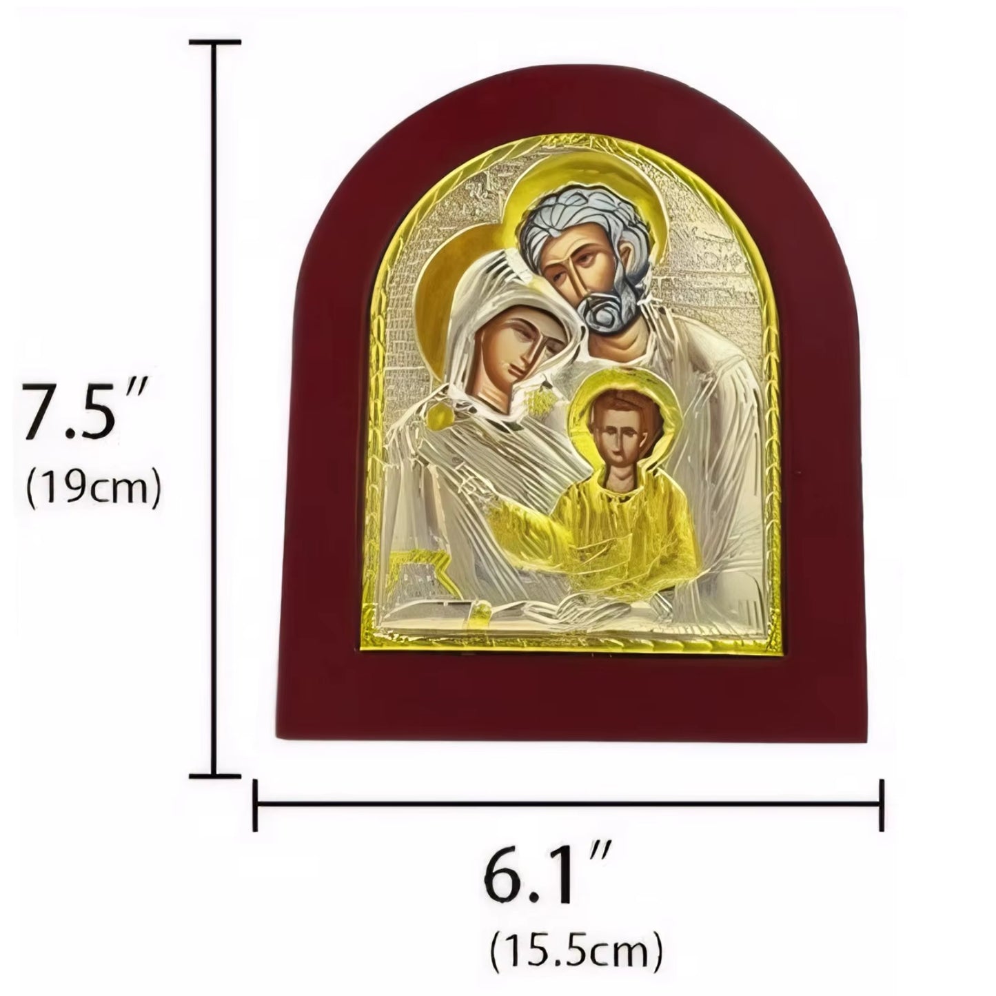 Icône Orthodoxe Grecque Sainte Famille Byzantine — Cadre Bois et Alliage Doré, 19 cm